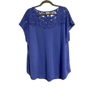 Ava & Viv Top Women 3X Blue Lace Yoke Sleeveless Layer Shell Knit Office Party